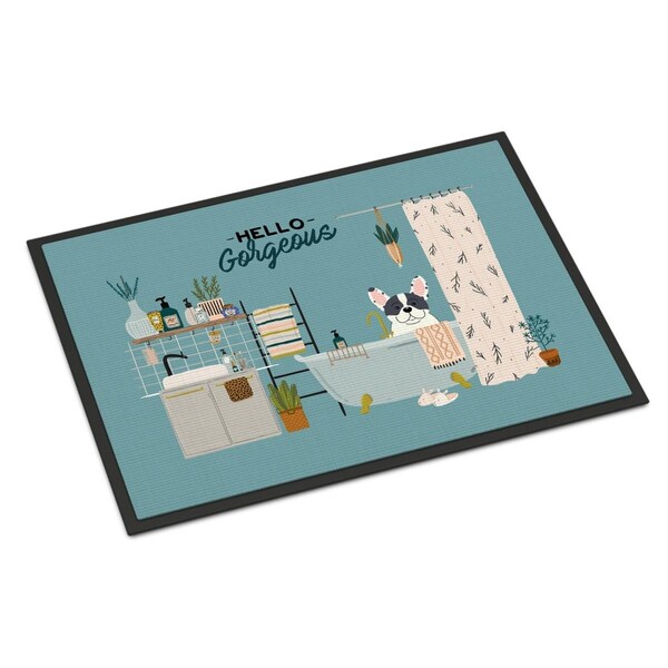 Carolines Treasures 18 x 27 in. Piebald French Bulldog in Bathtub Indoor or Outdoor Mat CK7433MAT - main